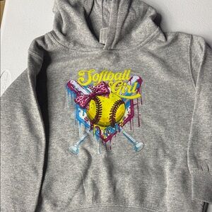 Rabbit Skins Gray Hoodie "Softball Girl" Graphic